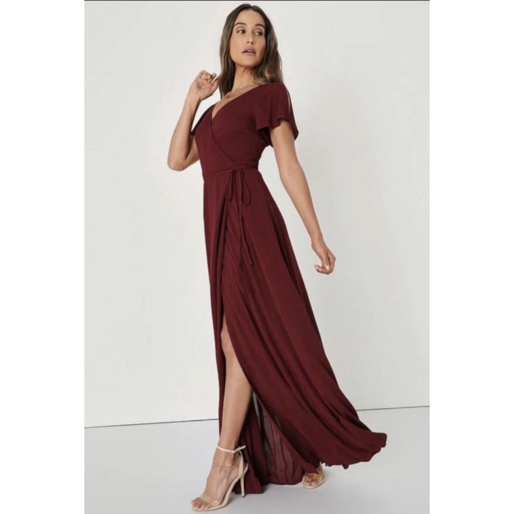 Lulus Heart of Marigold Burgundy Maxi Wrap Dress Extra Large - Picture 2 of 7